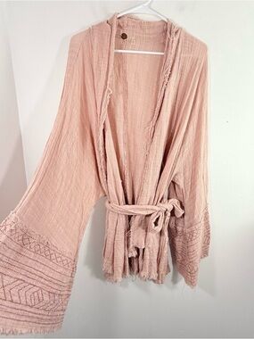 Free People One Pink Gauze Tie Wrap Bohemian Kimono Cardigan Small